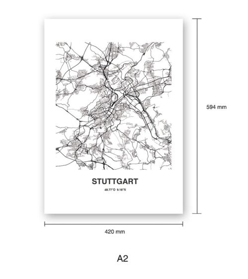 Stadtliebe® | Stuttgart - Karte Kunstdruck verschiedene Größen DIN A2