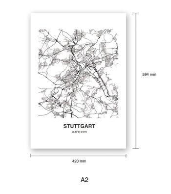 Stadtliebe® | Stuttgart - impression d'art de carte différentes tailles DIN A2