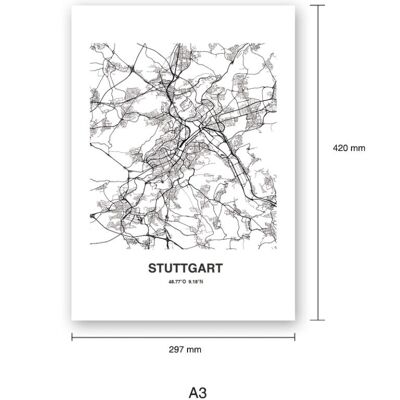 Stadtliebe® | Stuttgart - Karte Kunstdruck verschiedene Größen DIN A3