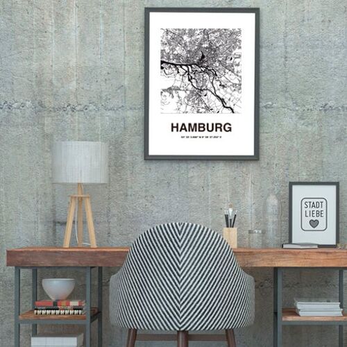Stadtliebe® | Hamburg Karte black&white Kunstdruck verschiedene Größen DIN A2