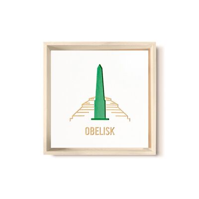 Stadtliebe® | Cuadro de madera 3D "Obelisco" refinado con fresado CNC verde