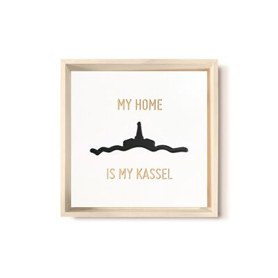 Stadtliebe® | Quadro in legno 3D "My Home Is My Kassel" rifinito con fresatura CNC nera