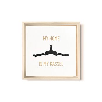 Stadtliebe® | Tableau en bois 3D "My Home Is My Kassel" affiné avec fraisage CNC noir