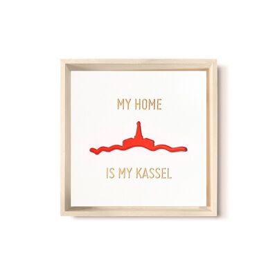 Stadtliebe® | Cuadro de madera 3D "My Home Is My Kassel" refinado con fresado CNC rojo