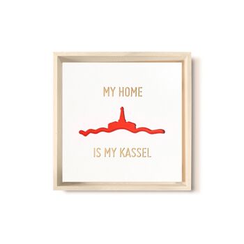 Stadtliebe® | Tableau en bois 3D "My Home Is My Kassel" affiné avec fraisage CNC rouge