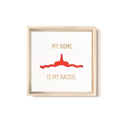 Stadtliebe® | 3D-Holzbild "My Home Is My Kassel" veredelt mit CNC-Fräsung Rot