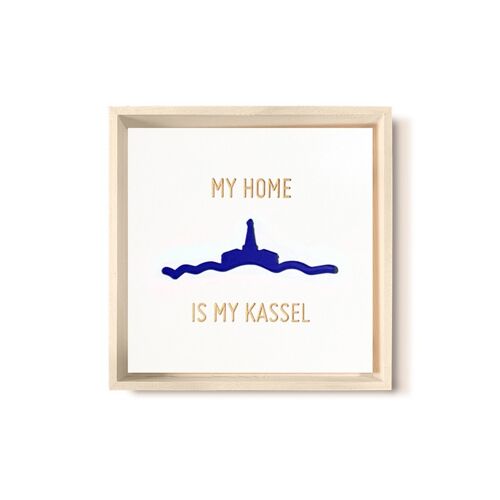 Stadtliebe® | 3D-Holzbild "My Home Is My Kassel" veredelt mit CNC-Fräsung Blau