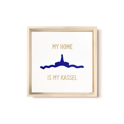 Stadtliebe® | Immagine 3D in legno "My Home Is My Kassel" rifinita con fresatura CNC blu