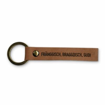 Stadtliebe® | Llavero de cuero con anillo de metal "Frangish, Braggdish, gud!"