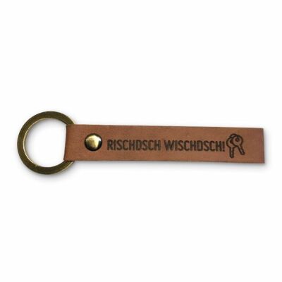 Stadtliebe® | Llavero de cuero con anillo de metal "Rischdisch Wischdisch"