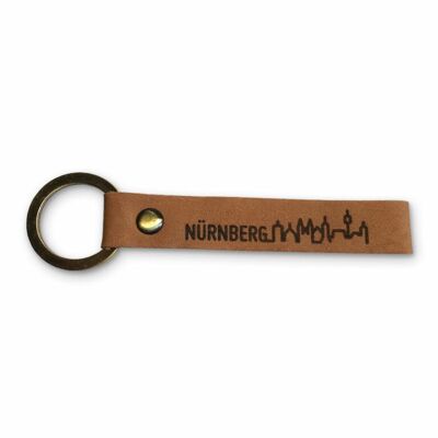 Stadtliebe® | Porte-clés en cuir de Nuremberg avec anneau en métal "Skyline"