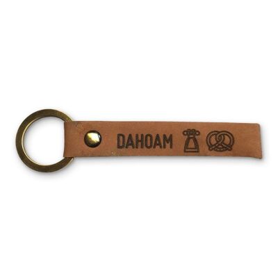 Stadtliebe® | Munich leather key ring with metal ring "Dahoam" Dirndl & Bretzel