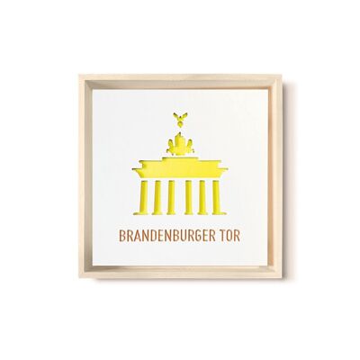 Stadtliebe® | Tableau en bois 3D "Porte de Brandebourg" raffiné avec fraisage CNC jaune