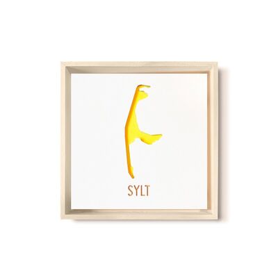 Stadtliebe® | Cuadro de madera 3D "Sylt" refinado con fresado CNC amarillo