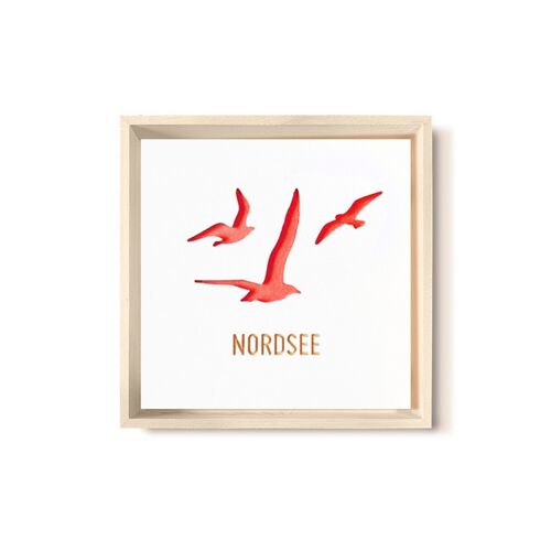Stadtliebe® | 3D-Holzbild "Nordsee" veredelt mit CNC-Fräsung Rot