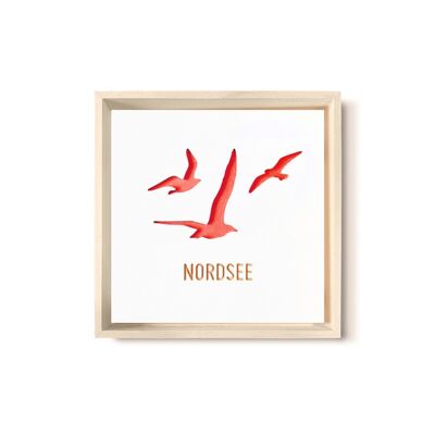 Stadtliebe® | Cuadro de madera 3D "Mar del Norte" refinado con fresado CNC rojo