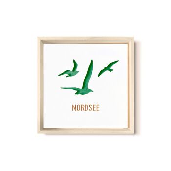 Stadtliebe® | Tableau en bois 3D "Mer du Nord" affiné avec fraisage CNC vert