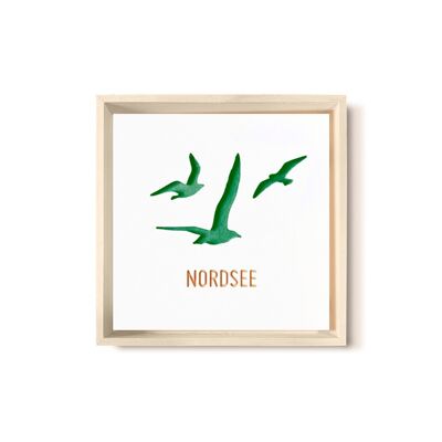 Stadtliebe® | 3D-Holzbild "Nordsee" veredelt mit CNC-Fräsung Grün