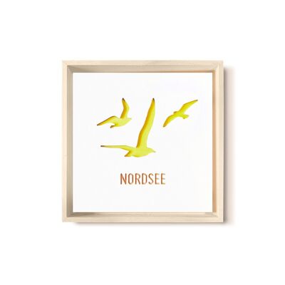 Stadtliebe® | Cuadro de madera 3D "Mar del Norte" refinado con fresado CNC amarillo