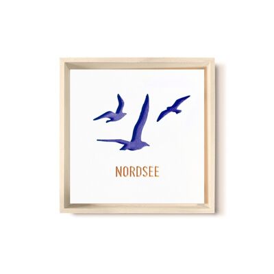 Stadtliebe® | Tableau en bois 3D "Mer du Nord" raffiné avec fraisage CNC bleu