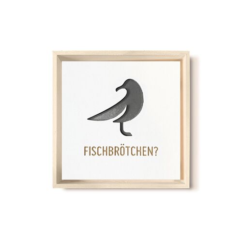Stadtliebe® | 3D-Holzbild "Fischbrötchen" veredelt mit CNC-Fräsung Schwarz