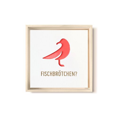 Stadtliebe® | 3D-Holzbild "Fischbrötchen" veredelt mit CNC-Fräsung Rot