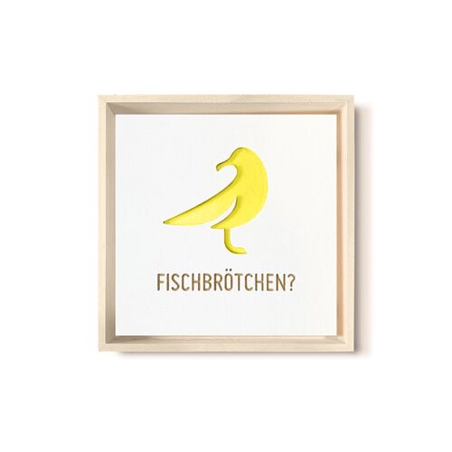 Stadtliebe® | 3D-Holzbild "Fischbrötchen" veredelt mit CNC-Fräsung Gelb