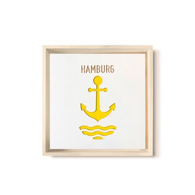 Stadtliebe® | 3D wood picture "Hamburg" refined with yellow CNC milling