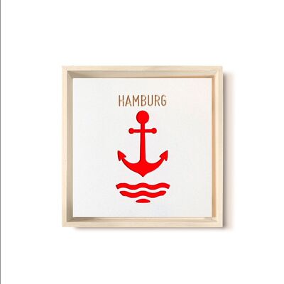 Stadtliebe® | 3D wood picture "Hamburg" refined with red CNC milling