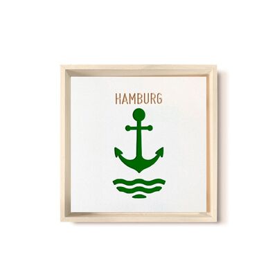 Stadtliebe® | Cuadro de madera 3D "Hamburgo" refinado con fresado CNC verde