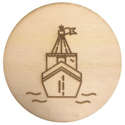 Stadtliebe® | Wooden coaster "ship" refined with laser engraving and felt back