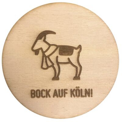 Stadtliebe® | Sous-verre en bois "Bock auf Köln" raffiné avec gravure au laser et dos en feutre