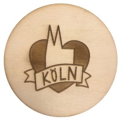 Stadtliebe® | Wooden coaster "Cologne Heart" refined with laser engraving and felt back