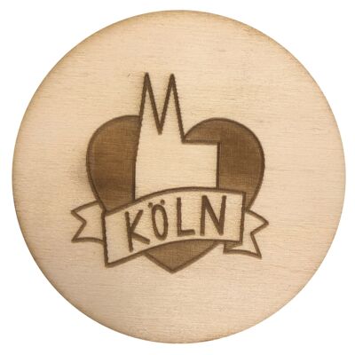 Stadtliebe® | Holzuntersetzer "Köln Herz" veredelt mit Lasergravur und Filzrückseite