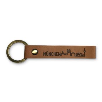 Stadtliebe® | Porte-clés en cuir Munich avec anneau en métal "Skyline"