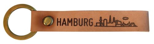 Stadtliebe® | Hamburg Leder Schlüsselanhänger mit Metall Ring "Skyline"