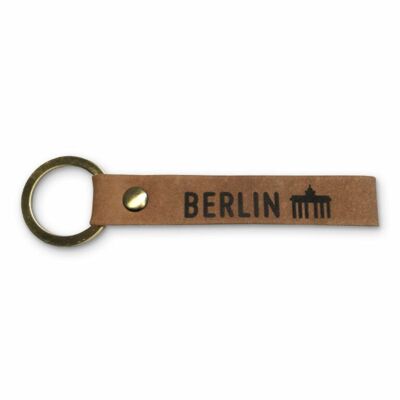 Stadtliebe® | Llavero de cuero de Berlín con anillo de metal "Puerta de Brandenburgo"