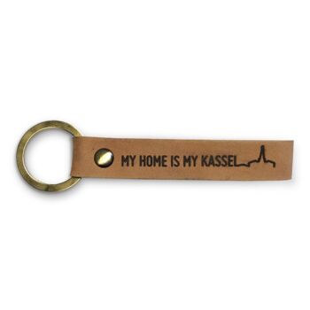 Stadtliebe® | Porte-clés en cuir Kassel avec anneau en métal "My Home Is My Kassel"