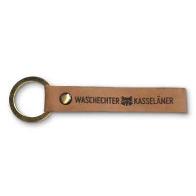 Stadtliebe® | Llavero de cuero Kassel con anilla de metal "Waschechter Kasseläner"