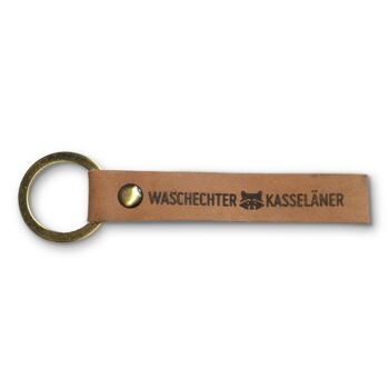 Stadtliebe® | Porte-clés en cuir Kassel avec anneau en métal "Waschechter Kasseläner"