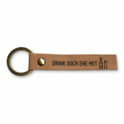 Stadtliebe® | Porte-clés en cuir de Cologne avec anneau en métal "Drink but ene met"