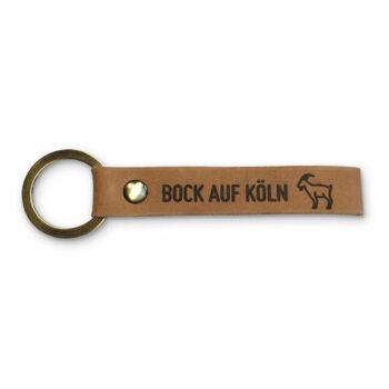 Stadtliebe® | Porte-clés en cuir de Cologne avec anneau en métal "Bock auf Köln"