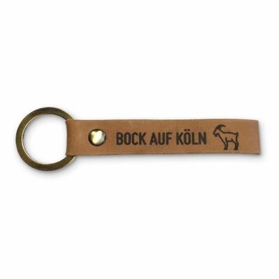 Stadtliebe® | Köln Leder Schlüsselanhänger mit Metall Ring „Bock auf Köln“