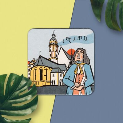 Stadtliebe® | Leipzig Bierdeckelpostkarte „Bach an der Thomaskirche“