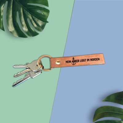 Stadtliebe® | Hamburg leather key ring with metal ring "My anchor is in the north"