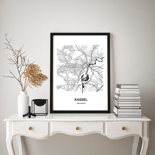 Stadtliebe® | Kassel - Karte black&white Kunstdruck A3