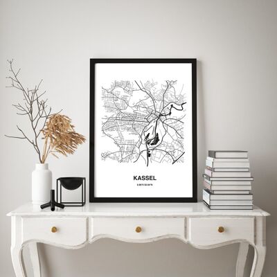 Stadtliebe® | Kassel - map black & white art print A3