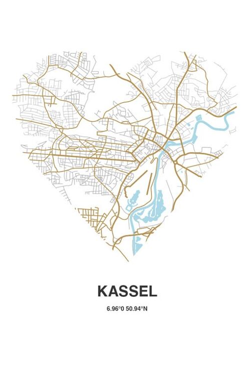 Stadtliebe® | Kassel - Karte Herz Kunstdruck A2