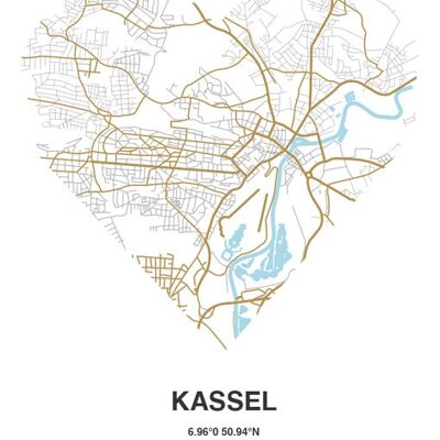 Stadtliebe® | Kassel - Karte Herz Kunstdruck A2