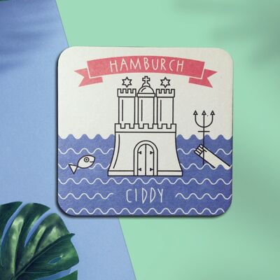 Stadtliebe® | Postal de alfombrilla de cerveza de Hamburgo "Hamburch Ciddy"